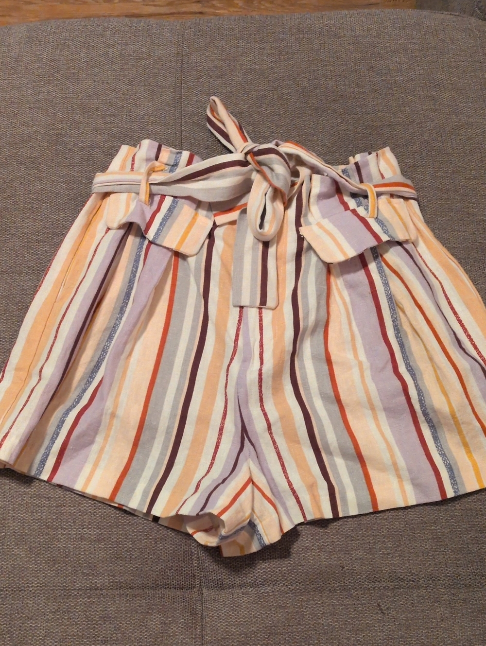 Striped Paperbag Waist Women's Shorts - Multi Color